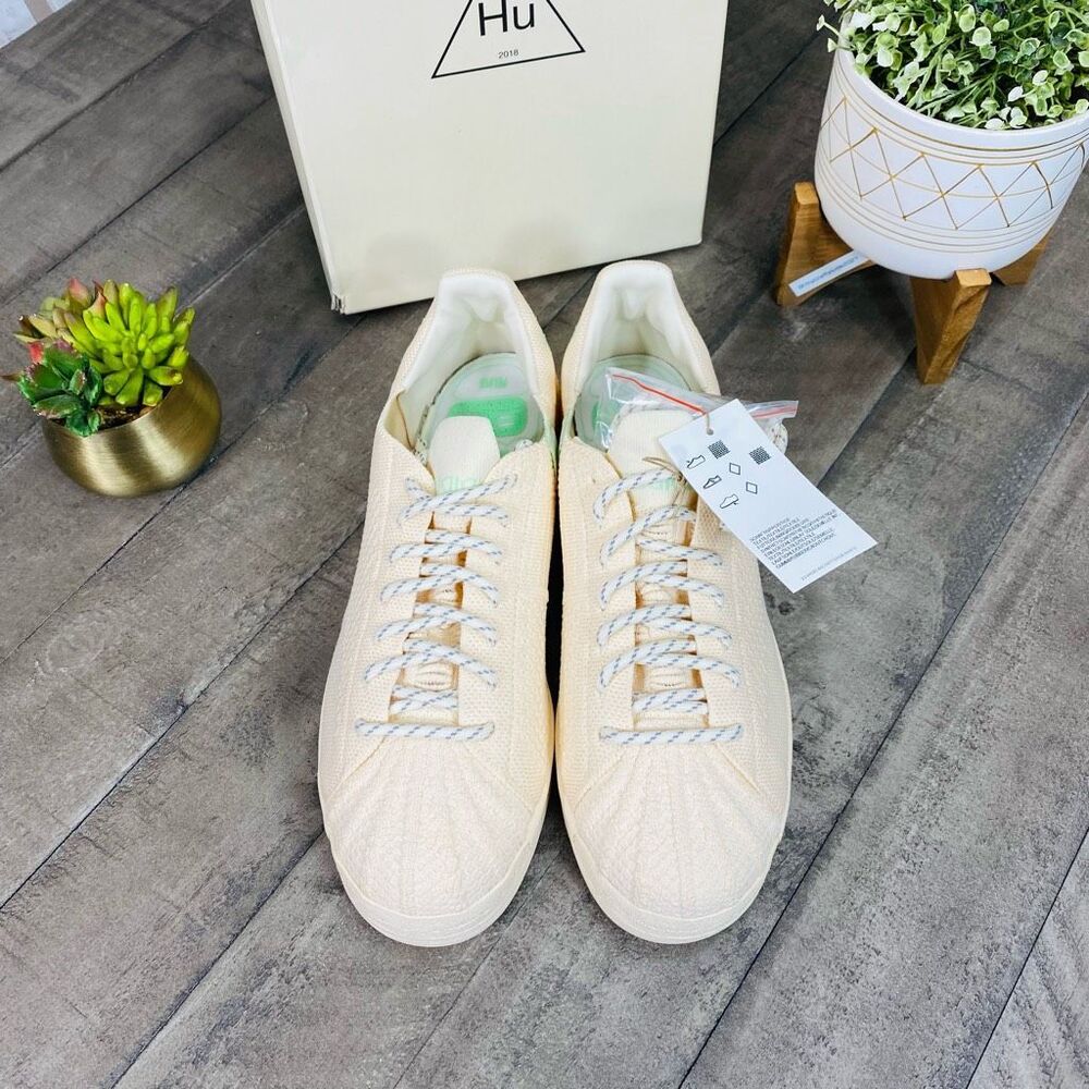 New Adidas Superstar Pharrell Primeknit Cream Men's Sneakers Size 8.5 - Picture 3 of 10
